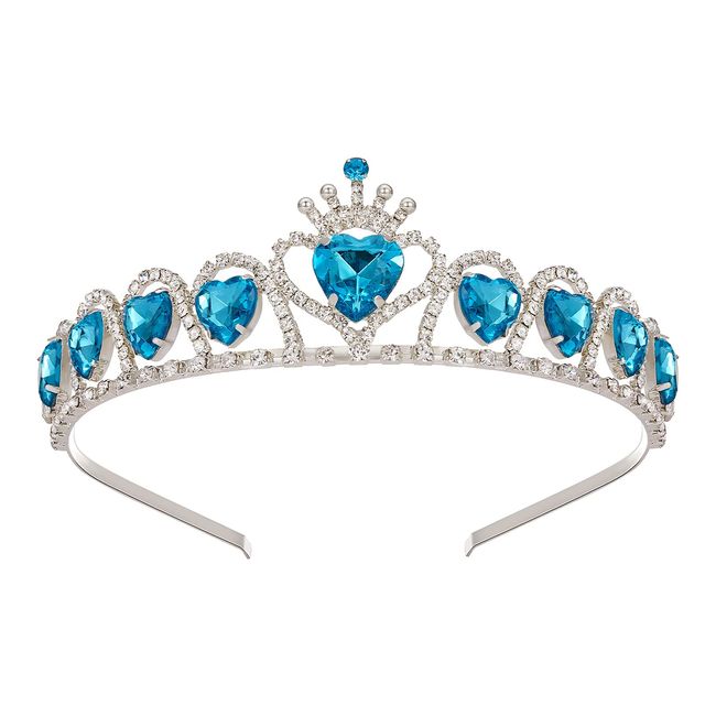 SWEETV Blue Princess Tiara, Birthday Tiara Gift, Heart Shaped Crystal Crown, Costume Headpiece, Elsa Dress-up Accessories