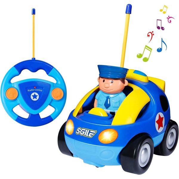 SGILE Remote Control Car for Toddlers with Sound and Light, RC Police Car Toys Birthday Gift Present for 18 Month+ Year Old Boys Girls, Blue