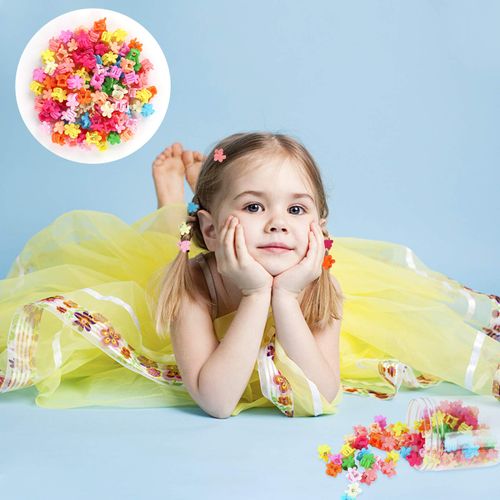Fumanduo 100Pcs Mini Hair Claw Clips, Colorful Flower Hairpin Clamps Plastic Hair Claws Hair Bangs Pin Hair Accessories Clips with a Plastic Box for Girls,Toddlers and Women, Colorful