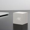 Gingko Cube LED Click Clock Alarm Clock With Sound Activation (Time, Date & Temperature), White/White LED