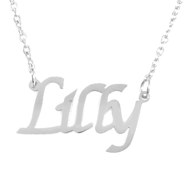 Kigu Lilly Personalized Name Necklace Adjustable Chain - Silver Tone Packaging