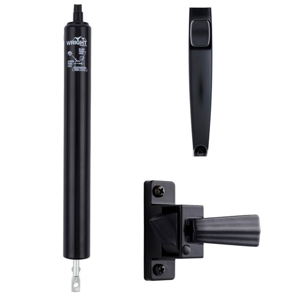 Wright Products Pneumatic Storm Door Closer & Push Button Latch Combo Kit – Adjustable, Smooth-Closing with Hold-Open Feature (Transitional, Black)