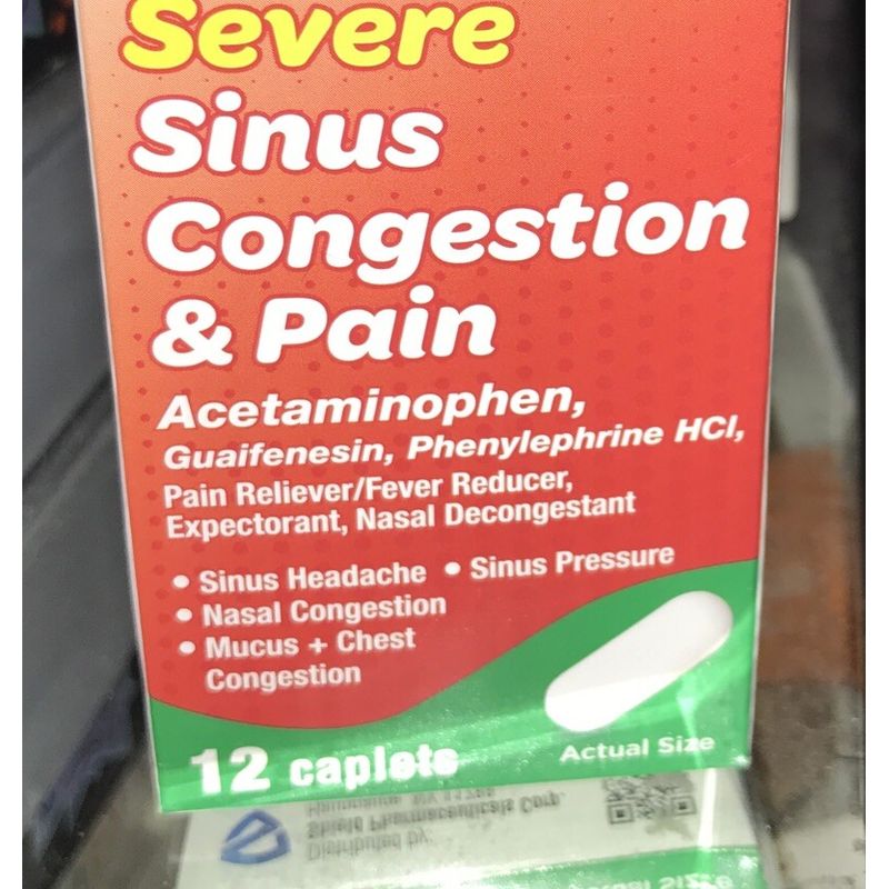 ValuRx Severe Sinus Congestion & Pain-Day Time Non-Drowsy 12 Caplets ...