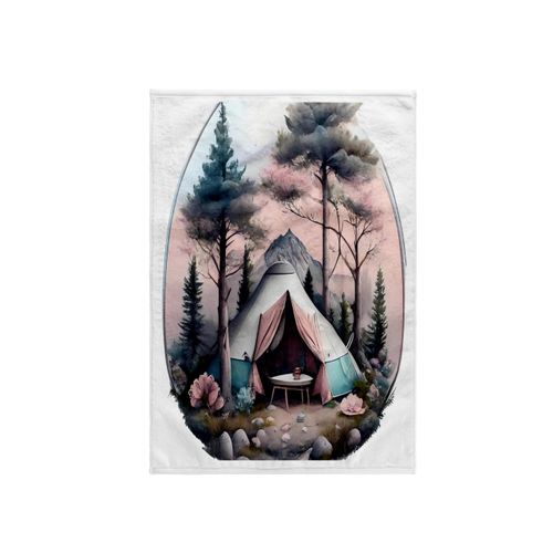 3dRose 15x22 Hand Towel - Tent Camping Scene Illustration Illustrations