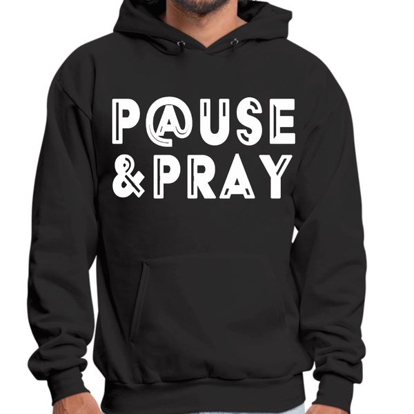 Mens Graphic Hoodie Pause and Pray - Black / L