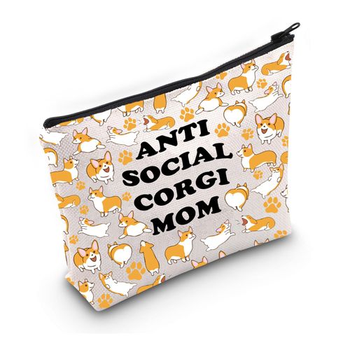 PWHAOO Corgi Lover Gift Antisocial Corgi Mom Makeup Bag Corgi Owner Cosmetic Bag Who Loves Corgis Gift (Antisocial Corgi Mom M)