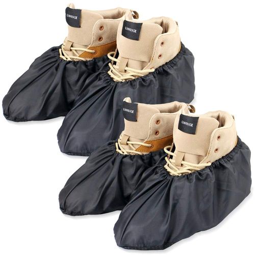 LINKEASE Reusable Boot & Shoe Covers Water Resistant Non Skid and Washable for Real Estate Contractors to Keep Floors Carpets Footwear and Rooms Clean - 2 Pairs (Large, Black)