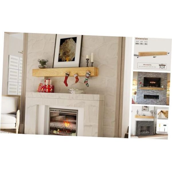 Fireplace Mantel 48 Inch,Floating Fireplace Mantel Wood 48"x 8"x 6" Natural