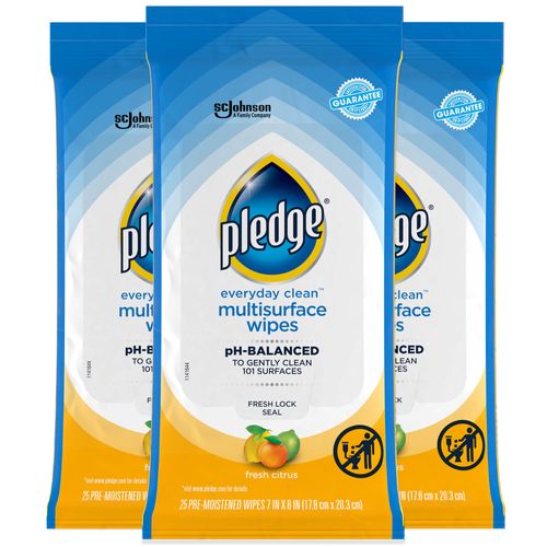 Pledge Everyday Clean Multisurface Wipes, Fresh Citrus, 25 Wipes, 3 ct