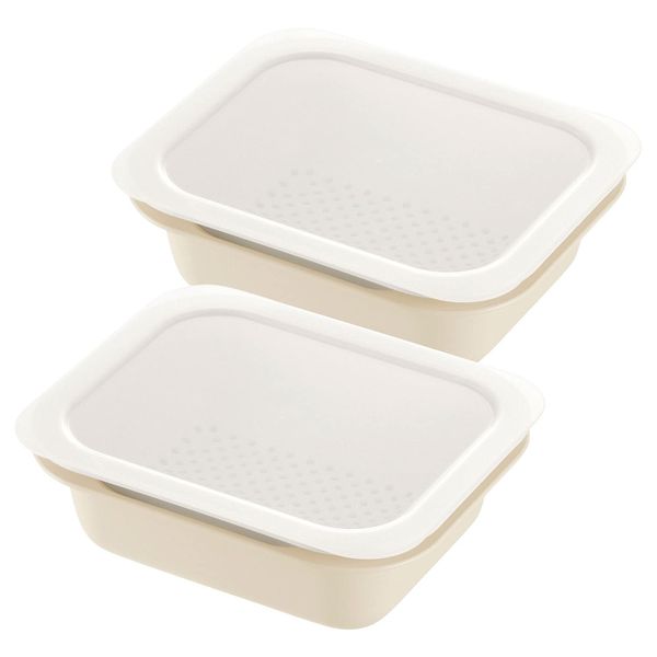 Richell Colander & Bat Rectangle M with Lid, Ivory | Colander Bowl, Cookware, Made in Japan