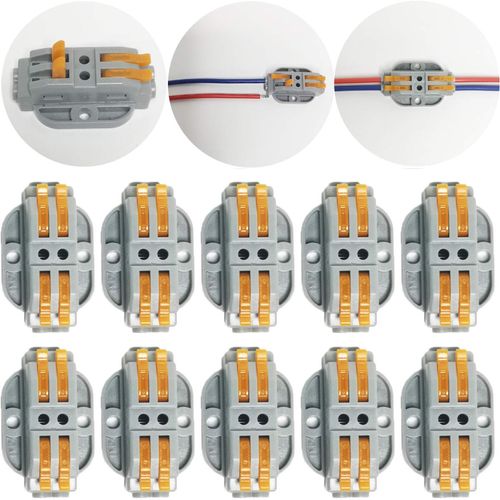 CTRICALVER Fixable Connector, 2 Port Lever Conductor Compact Connector Terminal Block Wire Push Cable Connector (Pack of 10)