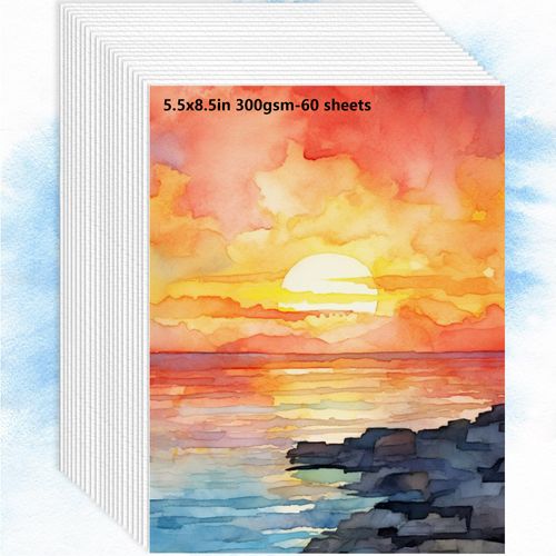XWT Watercolor Paper Sheets Bulk, 5.5x8.5in 300gsm-60 Sheets, Drawing Supplies for Artists, Students, Kids, Acrylic & Oil Pastel & Sketch Paper & Water Color Painting Paper