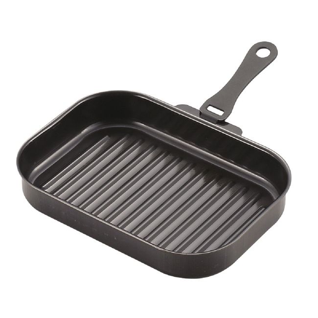 Pearl Metal HB-4229 Grill Pan, Black, 9.8 x 6.7 inches (25 x 17 cm), Iron with Handle, Square Shape, Wave Racking