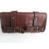 Vintage Motorcycle Genuine Goat Leather 2 Strap Buckle Closure Tool Brown Bag Quick Release Clasp REINFORCED for handlebars,Forks, Sissy Bar - 10"