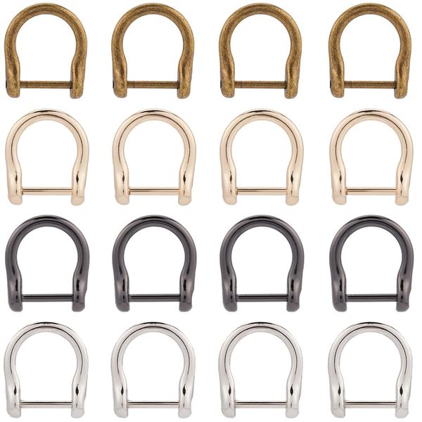 GORGECRAFT 16Pcs 4 Colors Horseshoe D Ring Screw in Shackle Alloy Horseshoe U Shaped Key Ring Buckles for Bracelet Making Leather Purse Bag Keychain Replacement DIY Craft Accessories