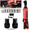 Cordless Ratchet 3/8" Right Angle Wrench Impact Power Tool w/2 Battery 7 Socket