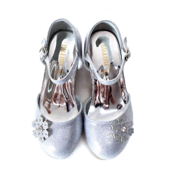 ELSA & ANNA Girls Snow Queen Princess Fancy Dress Up Party Shoes - 3cm Heel - Elsa Dress Up Shoes for Parties & Birthdays, Cosplay - Girls High Heels​​ (SHOES2) (Silver, 10 Child UK)