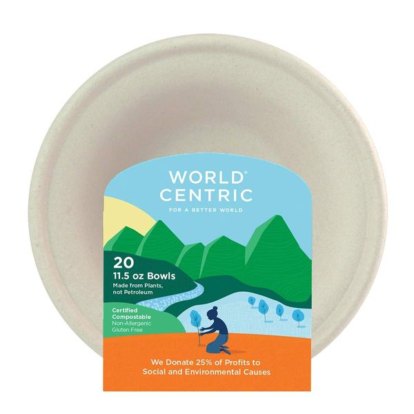 World Centric Compostable 11-1/2-Ounce Bagasse Bowl, 20-Piece