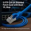Cablix S/FTP Cat 6A Shielded Patch Cord with Boot, 3ft, Blue – High-Performance Ethernet Cable for Secure Networking (5 Pack, Blue, 1 ft)