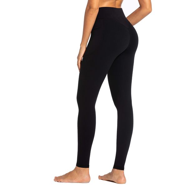 Sunzel No Front Seam Workout Leggings for Women with Pockets, High Waisted Compression Yoga Pants with Tummy Control, Black, M