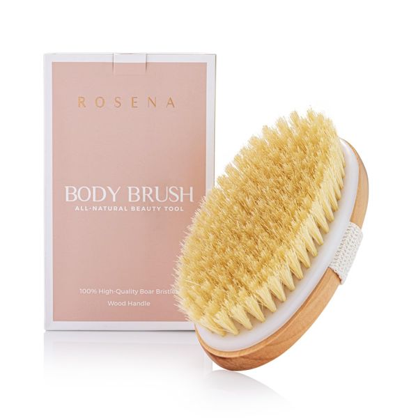 Dry Brushing Body Brush - Best for Exfoliating Dry Skin, Lymphatic Drainage and Cellulite Treatment - Organic Spa Exfoliator and Massage Scrub Brush with Natural Boar Bristles (Oval)