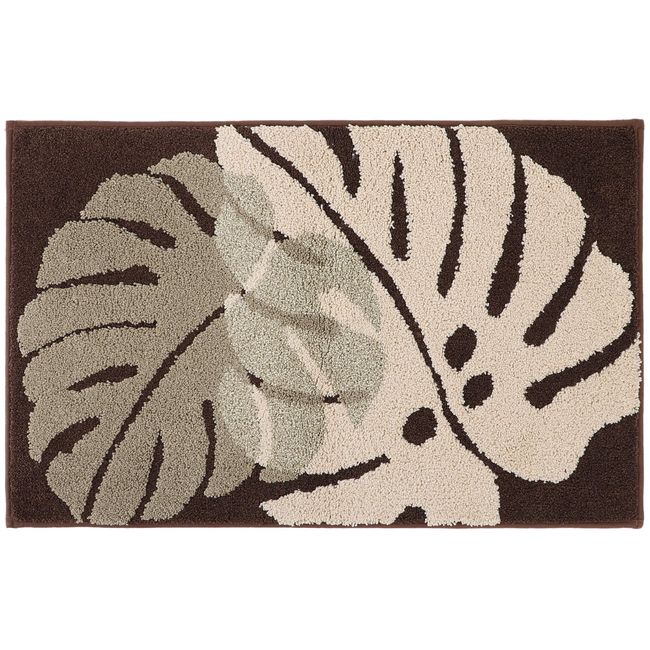 KURASHI Entrance Mat, Indoor, Stylish, Washable, Scandinavian Rug, Leaf, Brown, 19.7 x 31.5 inches (50 x 80 cm)