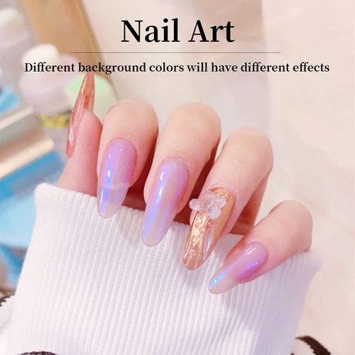 Mirror Powder Palette Solid Nail Powder, Set of 4 Colors, Mirror Nail Powder, Nail Art, Gel Nails, Resin, Metallic Powder with Tips (J)