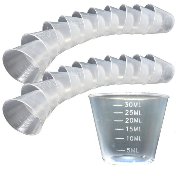 60 x 30ml Plastic Reusable Guided Measuring Cup Tablet Pill Tub Medicine Containers