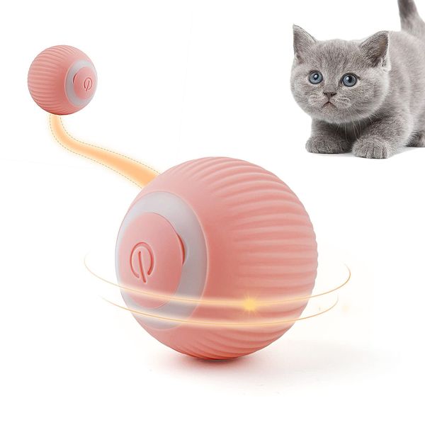 Namsan Cat Toy Electric Cat Ball with LED Light Automatic 360 Degree Rollball Interactive Cat Toy USB Rechargeable Electric Cat Balls for Cats (Pink)