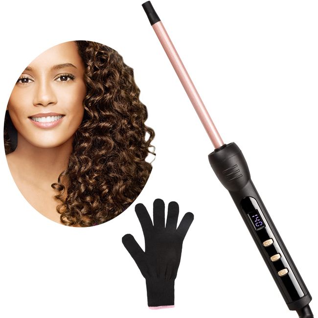 Luluo Small Curling Iron 3/8 Inch Thin Hair Curling Wand for Tight Long & Short Curls with Adjustable Ceramic Barrel Hair Wand Curling Iron Curlers,Include Heat Resistant Glove