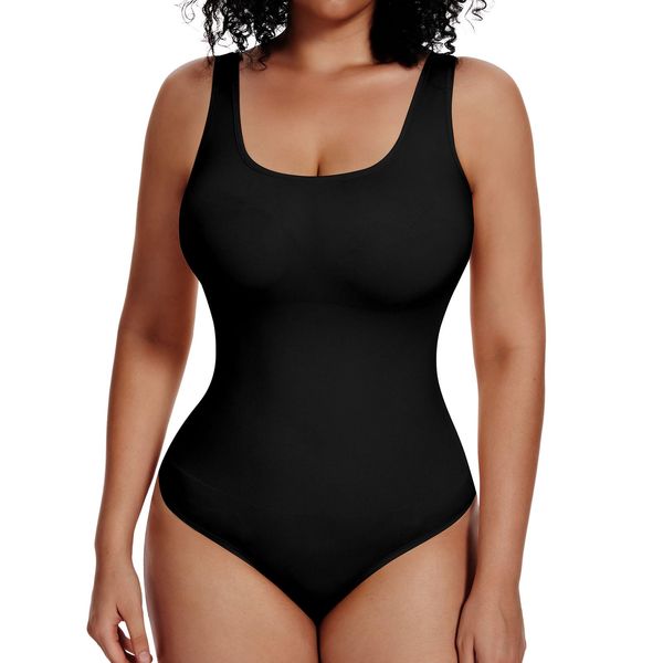 Joyshaper Body Shaper Damen Bodysuit Shapewear Bauchweg Formende Bodys Figurformende U-Ausschnitt Unterwäsche Shaping Nahtlos Tanga Schwarz/tanga,S