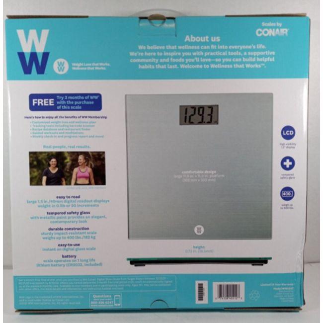 WW Scales by Conair Digital Glass Bathroom Scale 400 Lbs. Capacity Clear  Glass