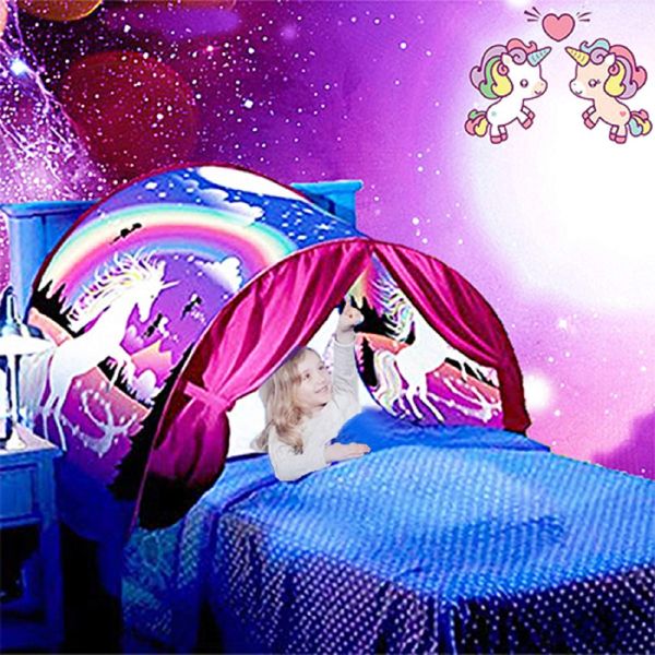 Kids Dream Bed Tent Twin Size - Deluxe Space Adventure & Dinosaur Island & Unicorn & Winter Wonderland Play Tents Boys Girls Pop up Tents Children Game Tent Magical Playhouse Christmas Birthday Gifts