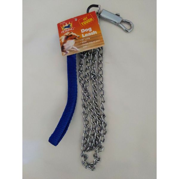 Petking Pet Tough 48" Steel Chain Dog Leash with Blue Nylon Handhold