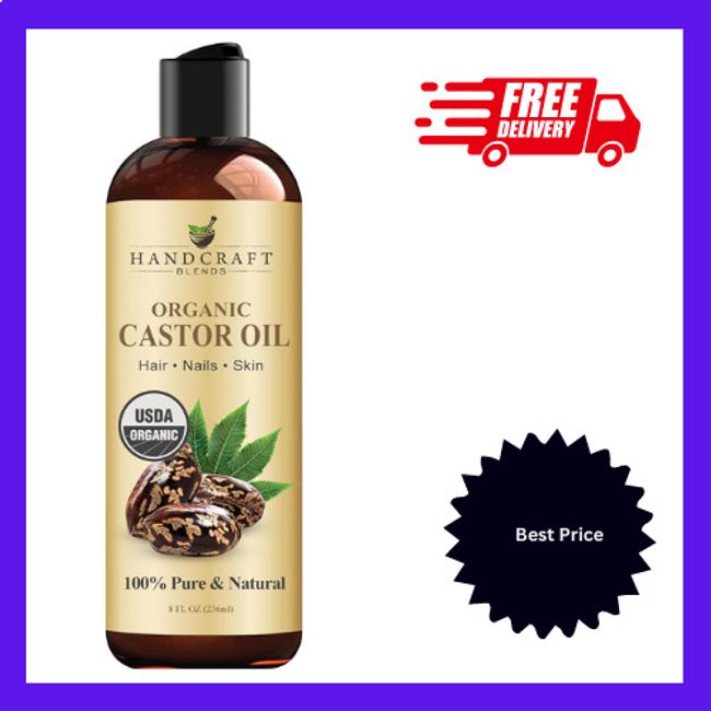 Castor Oil 100%USDA ORGANIC for Eyelashes,Eyebrows,Hair Growth,Skin Face8 fl. Oz