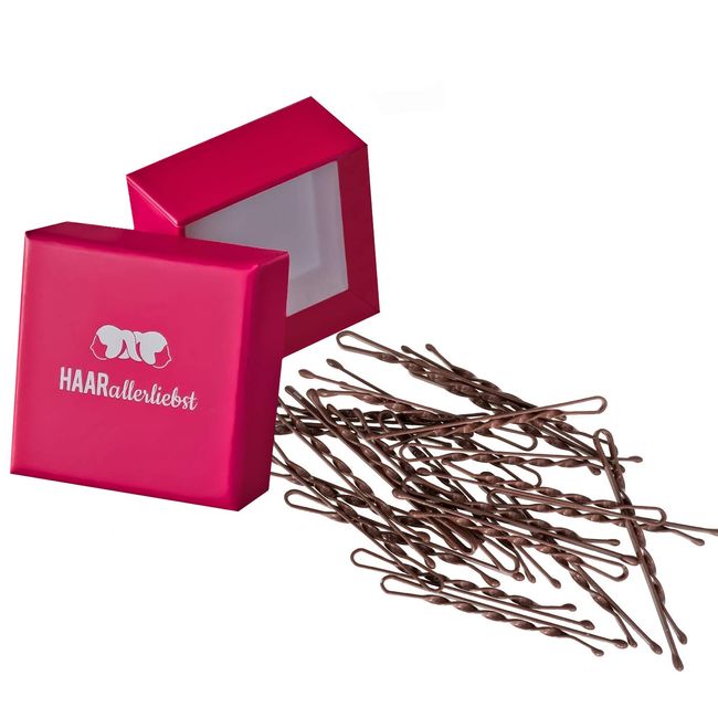 Döndürülmüş 24 saç tokası Bobby Pins kahverengi, aşırı tutuş, pembe Box Haarallerliebst