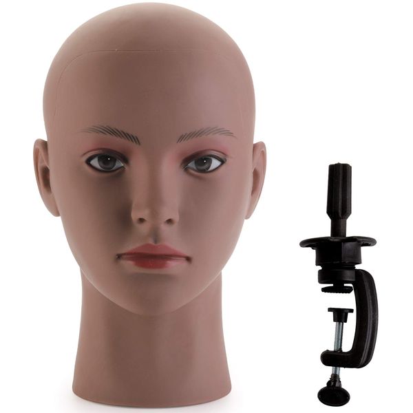 Hedume Afro American Mannequin Head with Clamp, Bald Manikin head, Mannequin Head for Wigs, Hat, Glasses Display