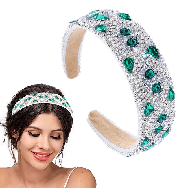 Zeelina Easter Rhinestone Headband Sparkly Crystal Hairband Blue Glitter Headbands Elegant Hair Hoops Party Prom Wedding for Women (green)