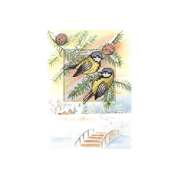 Orchidea Cross Stitch Card Kit - Blue Tits on Flowers