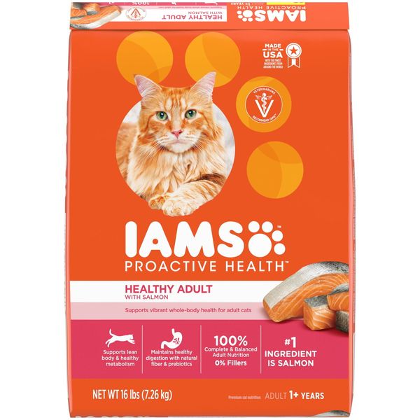 IAMS PROACTIVE HEALTH Healthy Adult Dry Cat Food Salmon 16 Lb. Bag Natural Fiber