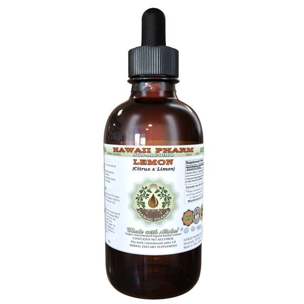 Lemon Alcohol-Free Liquid Extract, Lemon (Citrus x Limon) Dried Peel Glycerite Hawaii Pharm Natural Herbal Supplement 2 oz