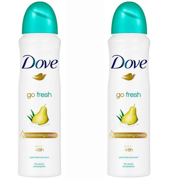 2 Pack Dove Go Fresh Pear & Aloe Antiperspirant Deodorant Spray, 150ml each