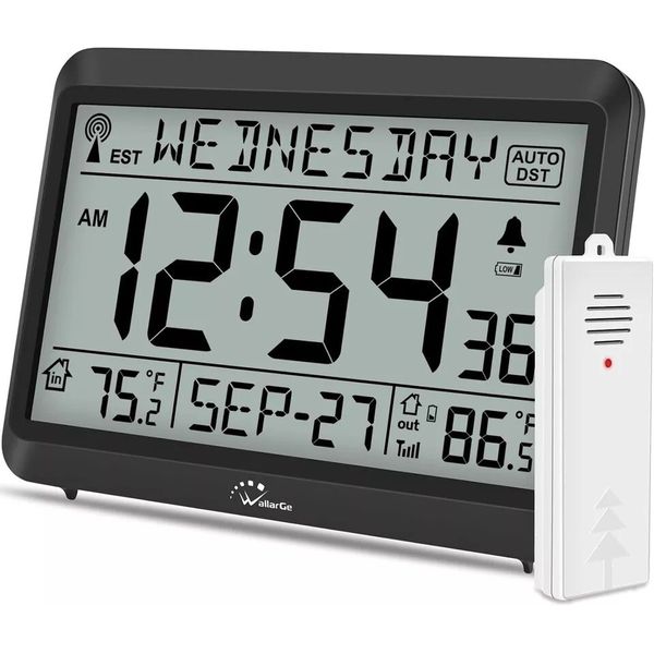 Atomic Clock With Indoor Outdoor Temperature, Self-setting Digital Wall