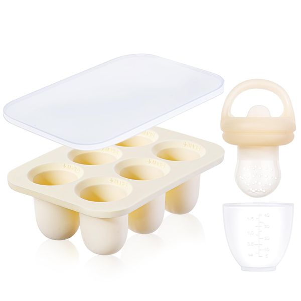 Aolso Baby Fruit Food Feeder Set, Silicone Baby Fruit Feeder Pacifier & Breastmilk Popsicle Food Freezer Trays, Baby Food Storage Containers Feeder for Safe Infant Self Feeding (Yellow)