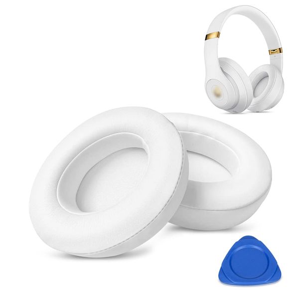 HiFan Replacement Ear Pads, Earpads Compatible with Beats Studio 2.0 & 3.0 Wired/Wireless B0500/B0501, Ear cushions with Softer Leather, Noise Isolation Memory Foam (White)