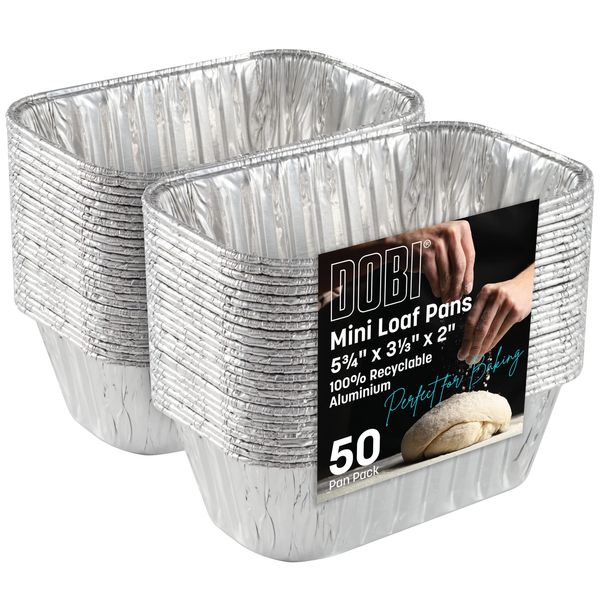 DOBI Aluminum Mini Loaf Pans (50 Pack) - Disposable Aluminum Foil 1 lb Mini Loaf Baking Pans, Small Bread Tins - 6" X 3.5" X 2"