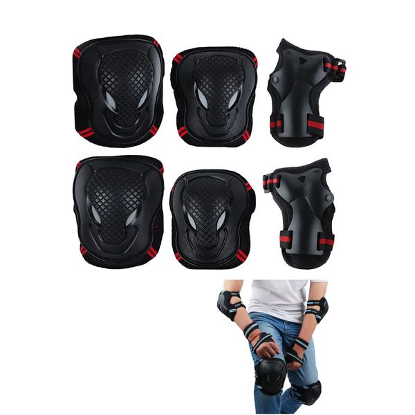 Eesu Cos Skateboard Protector, Skateboard Protector, 3-Piece Set, Elbow Pads, Palms, Elbows, Knees, Injury Prevention, Roller Skating, Bicycle Practice, Survival Games, etc. (L)