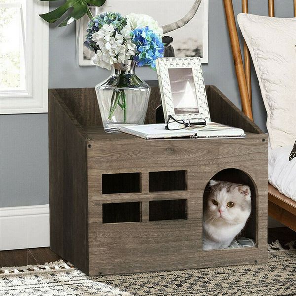 Decorative Pet House Nightstand Wodden Cat Litter Box Enclosure Hidden Washroom