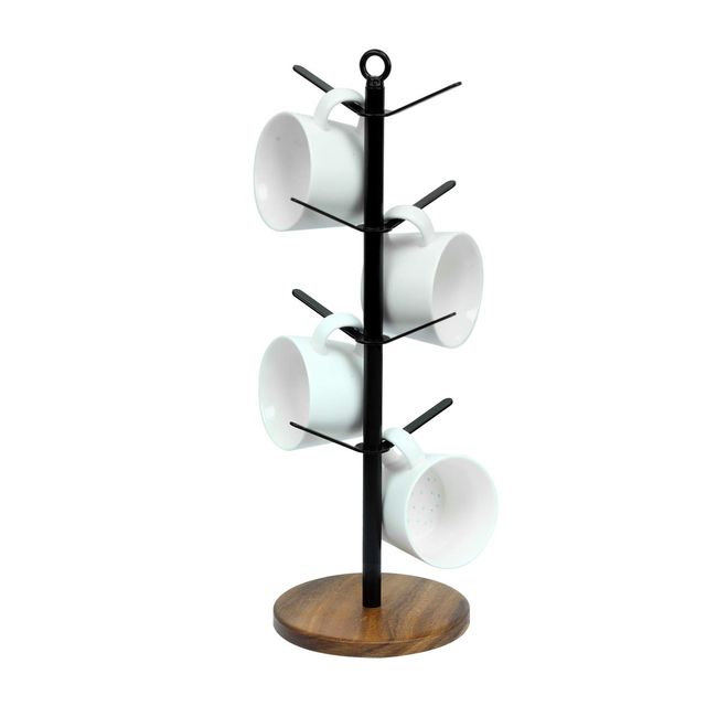 simesove Drying Storage Rack Holder Home Storage Mug Hooks Multipurpose Display Stand Metal Tree Shape Mug Coffee Cups Stand with 8 Hooks - Walnut Base