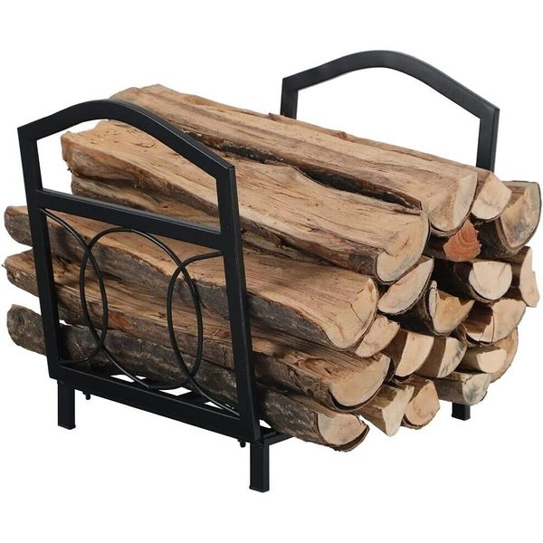 17 Inch Outdoor Steel Firewood Log Rack Wood Storage Holder for Fireplace Black